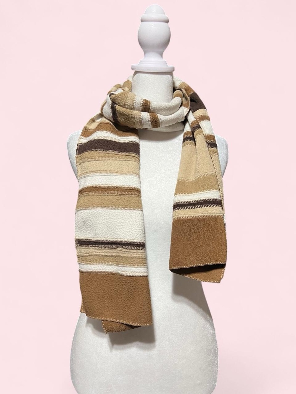 Neutral Stripe Knit Scarf - Beige & Brown